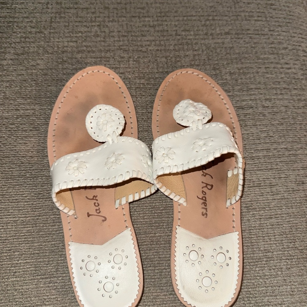Jack Rogers Cream Sandals with Floral Design